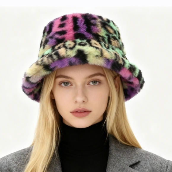 Faux Fur Bucket Hat Animal Print -3 Different Styles Leopard Print Cheetah Print - Picture 5 of 16